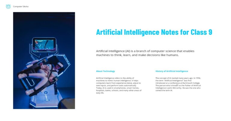 Artificial Intelligence Notes for Class 9